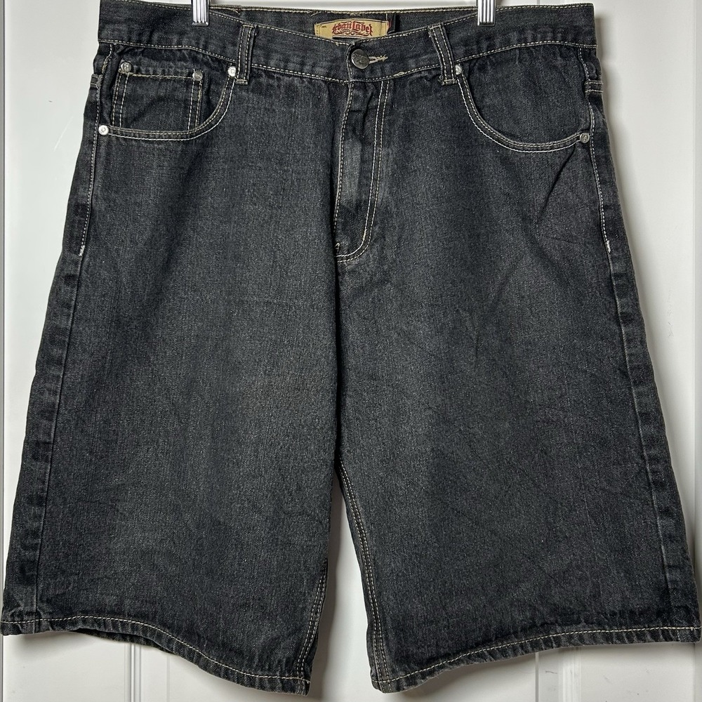 Urban Label Vintage Y2K 2000s Cotton Blend Black Baggy Wide Leg Jean Shorts